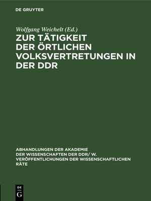 cover image of Zur Tätigkeit der örtlichen Volksvertretungen in der DDR